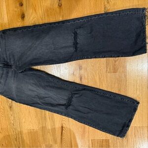Good American Black distressed Wide Leg Jeans